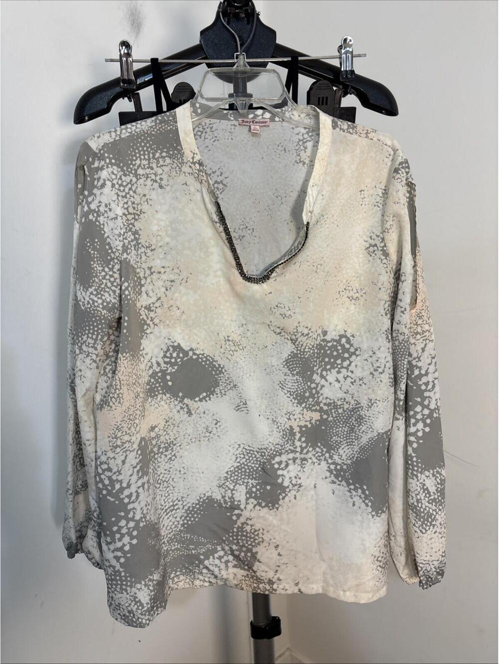 Juicy Couture Top Womens‎ XL Gray Pink Ivory Abstract Embellished Fairy Boho Y2K
